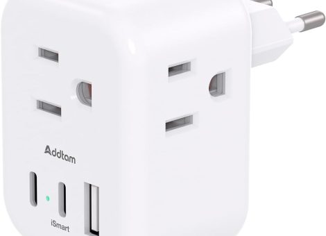 European Travel Plug Adapter, 5ft Detachable Extension Cord with Type C/G/E/F Plug Kit, 4 AC Outlets, 4 USB Ports (2 USB C), UK Germay France Greece Travel Plug Adapter