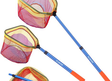PLUSINNO Kids Fishing Net, Telescopic Lightweight Landing Net with Aluminum Pole Handle and Nylon Mesh, Catch and Release Butterfly Net for Kids Youth Outdoor
