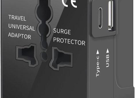 Travel Adapter, Universal Plug Adapter for Worldwide Travel, USB Type-C International Power Adapter, Travel Worldwide Essentials Plug Converter, All in One AC Wall Charger for USA EU UK AUS Asia